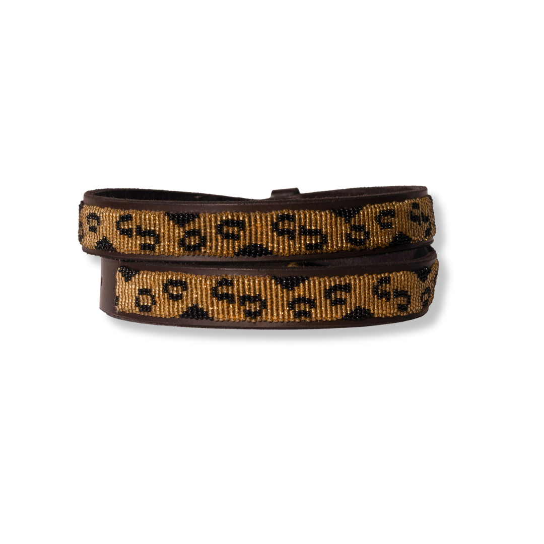 Beaded Leather Belt - Patterned