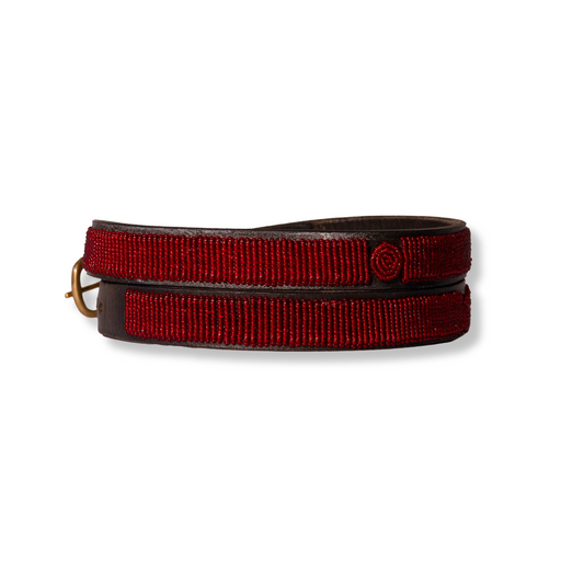 Beaded Leather Belt - Solid Colour