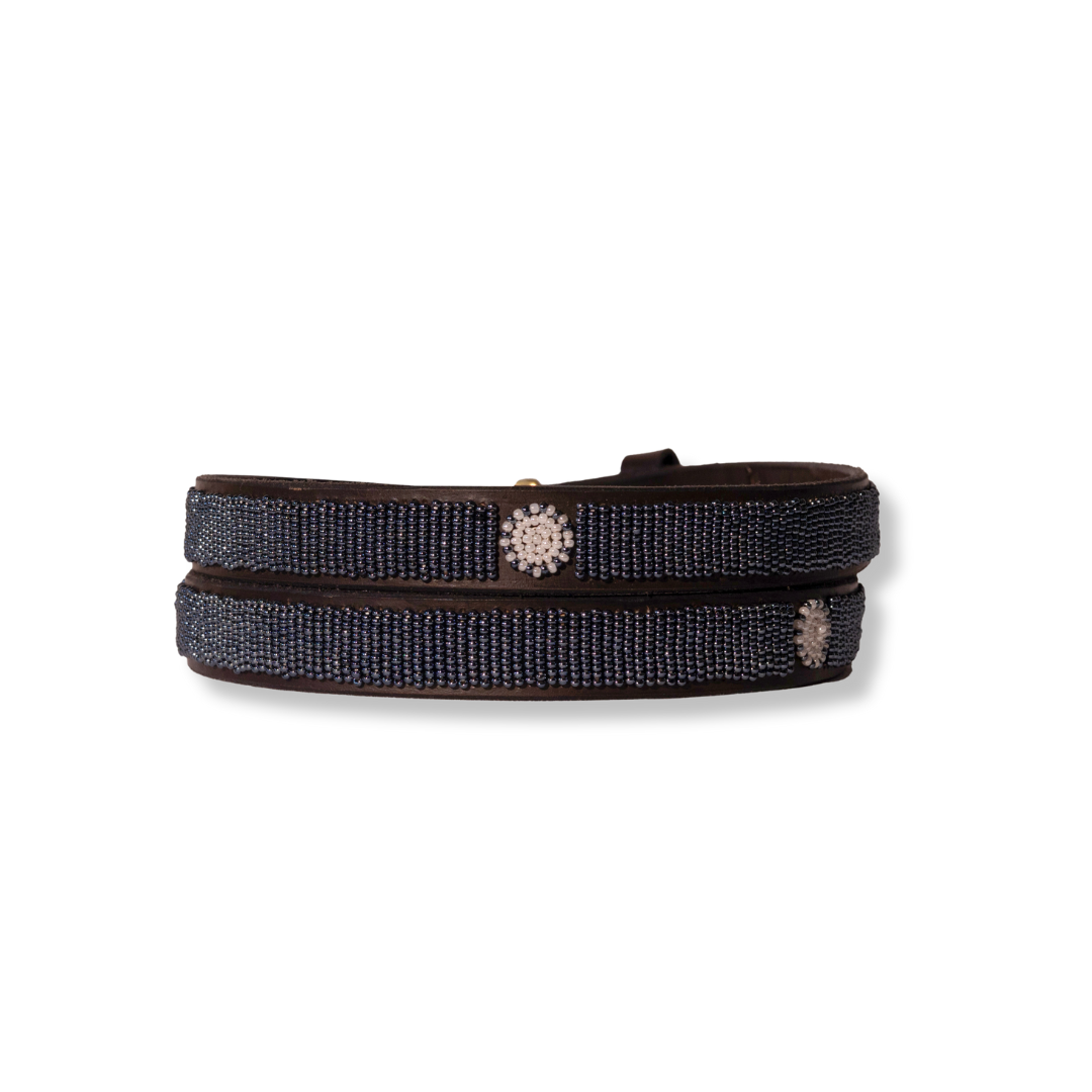 Beaded Leather Belt - Solid Colour