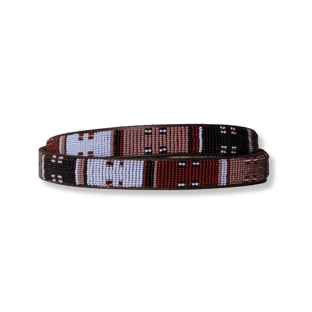 Beaded Leather Belt - Patterned