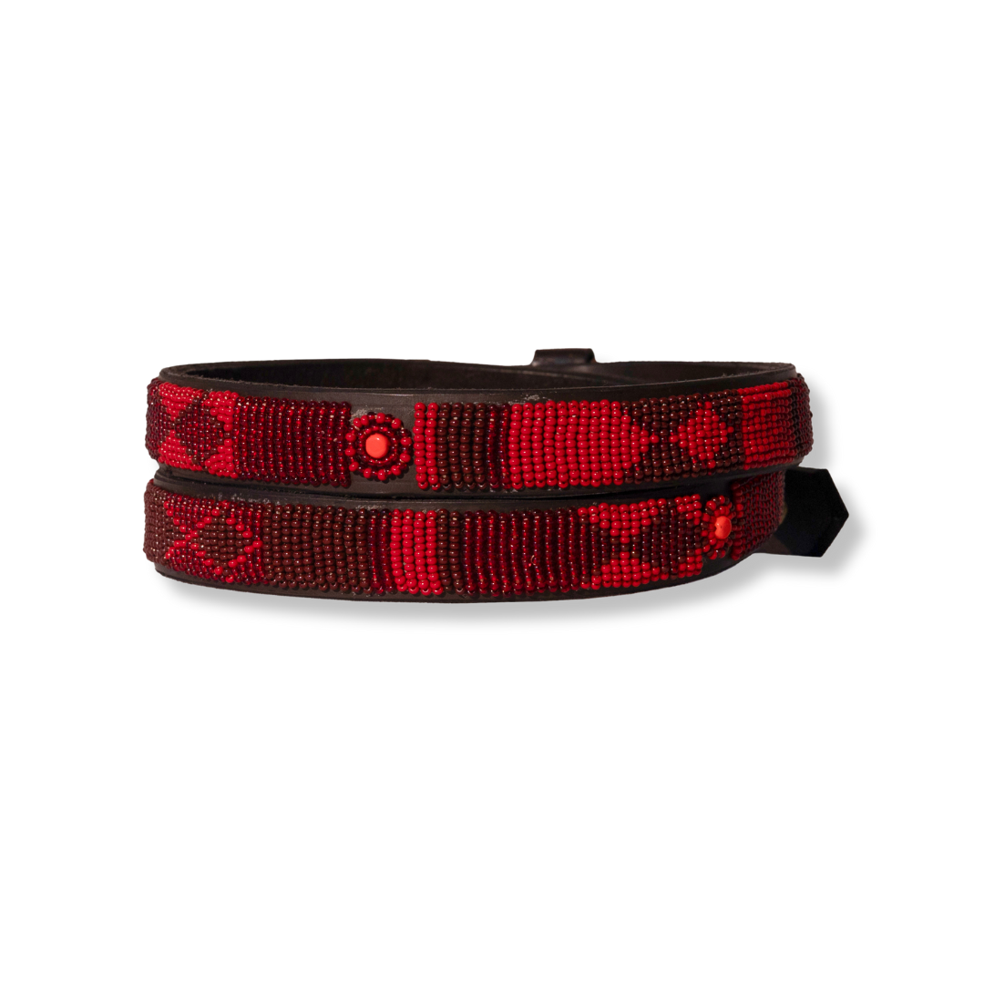 Beaded Leather Belt - Patterned