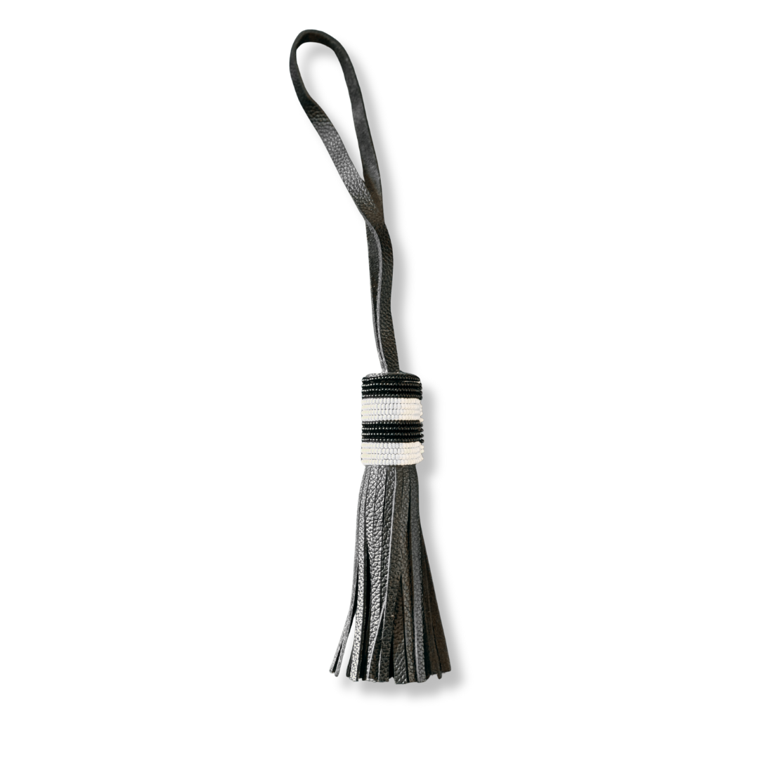 Leather Beaded Tassel with Leather Loop