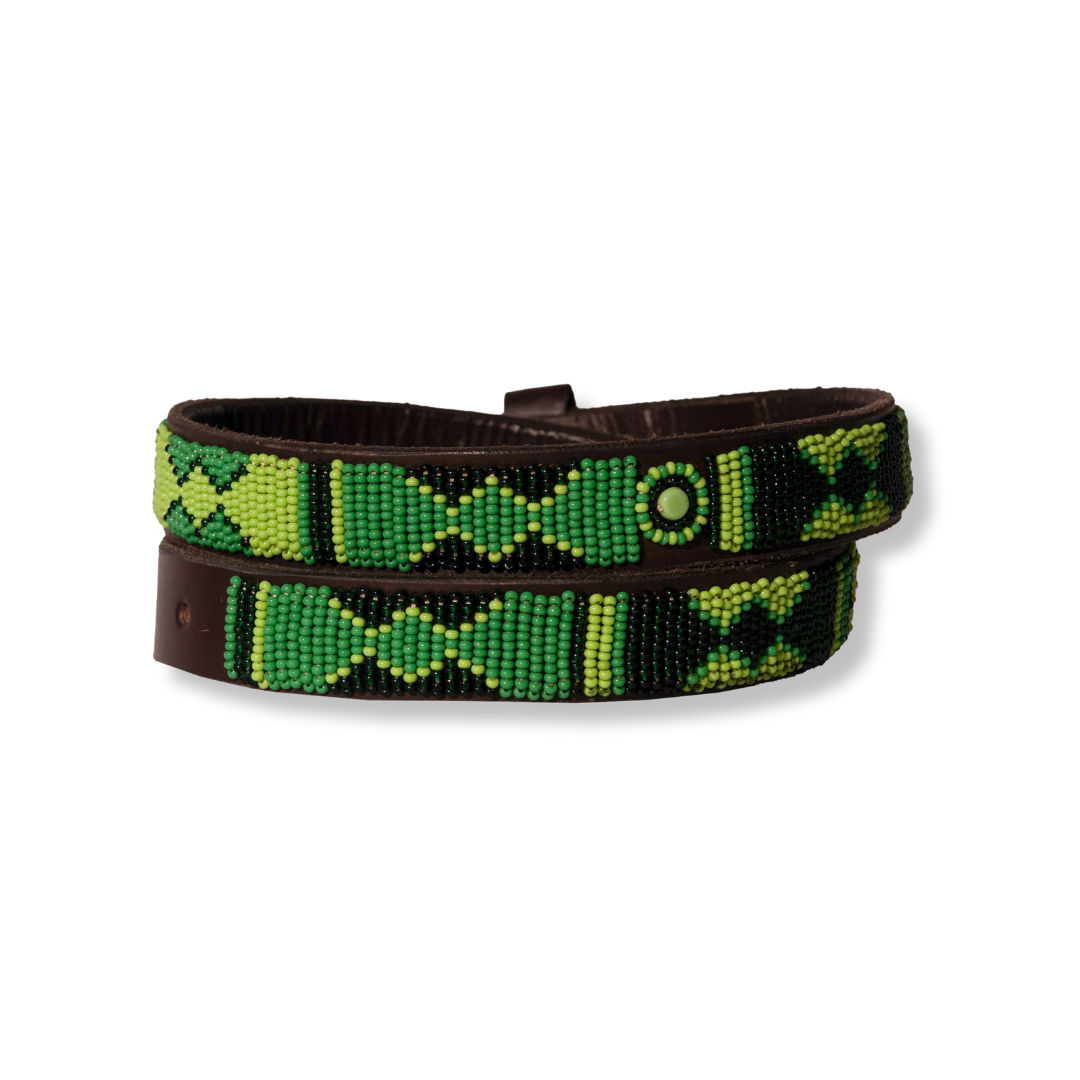 Beaded Leather Belt - Patterned