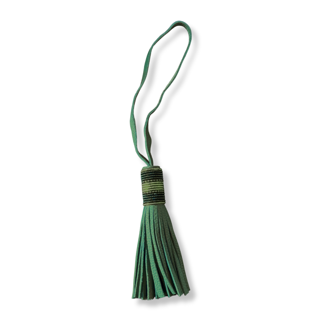 Leather Beaded Tassel with Leather Loop