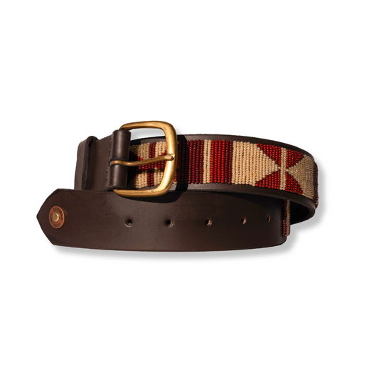 Beaded Leather Belt - Patterned