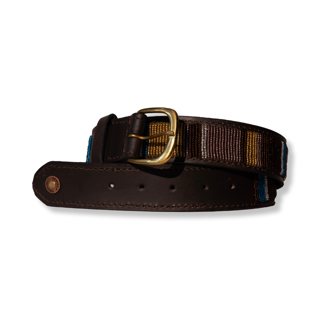 Beaded Leather Belt - Patterned