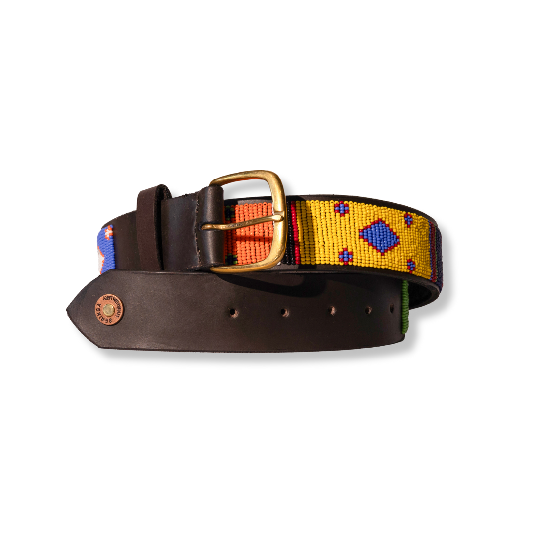 Beaded Leather Belt - Patterned