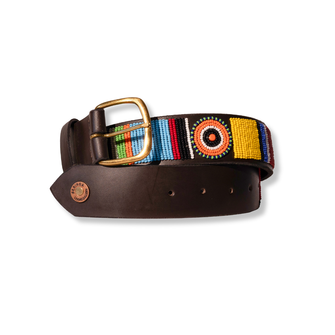 Beaded Leather Belt - Patterned