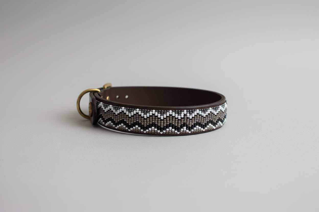 Dog collar with decorative pattern on a grey background