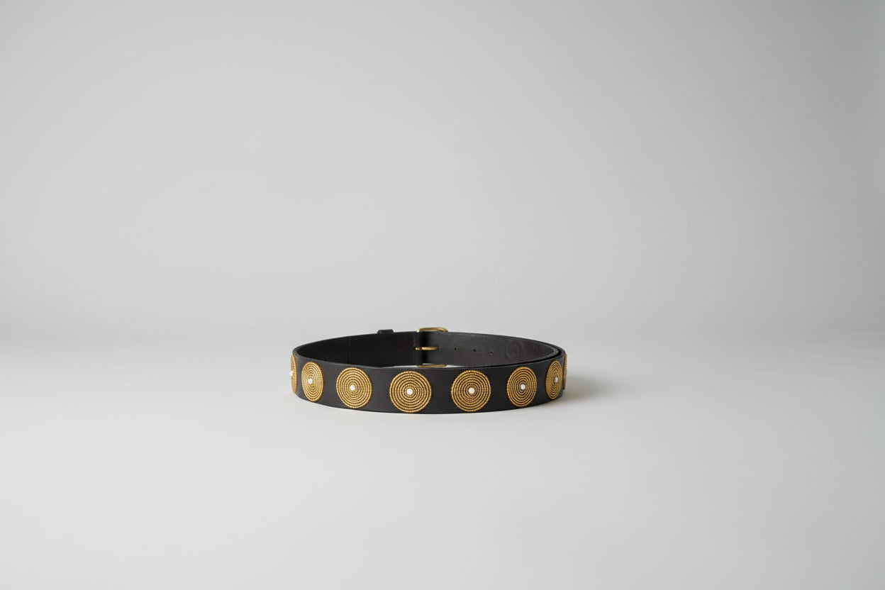 Gold Disc leather belt 
