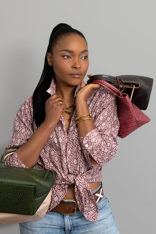 Indian Cotton Shirt - Brown w brown motifs 1