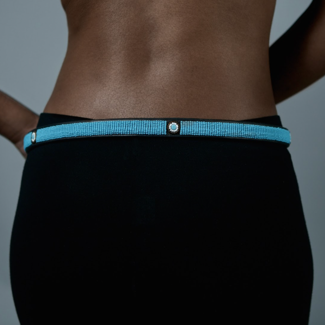 Beaded Leather Belt - Solid Colour