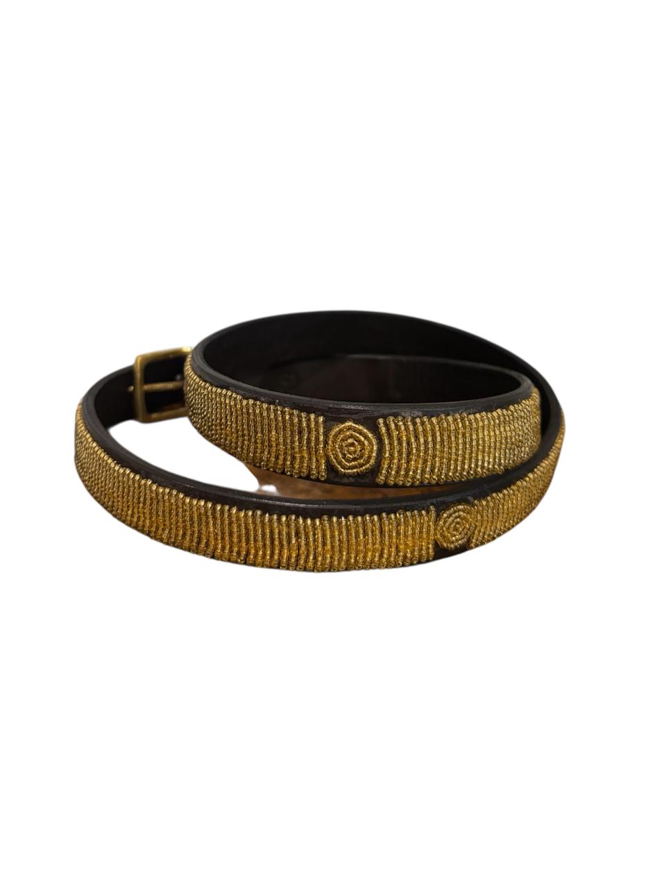 Leather Belt - Maasai With Discs Solid - 2cm Width
