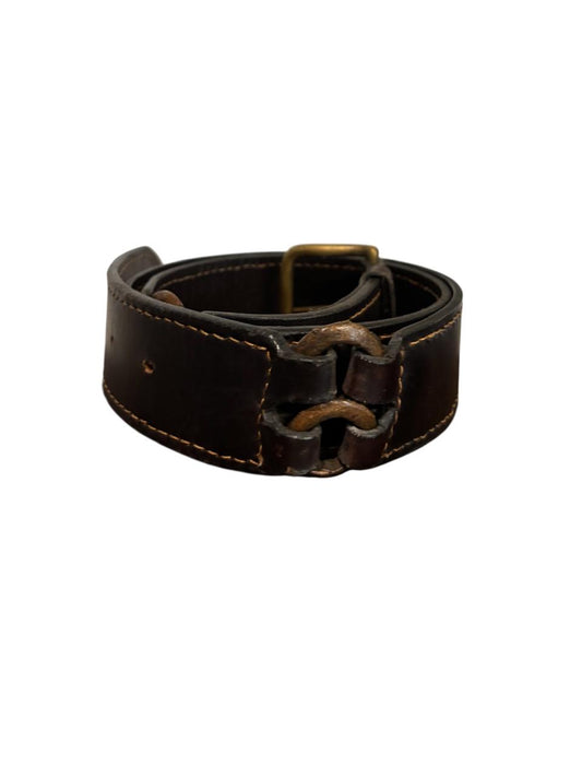 Brown leather belt with a buckle.