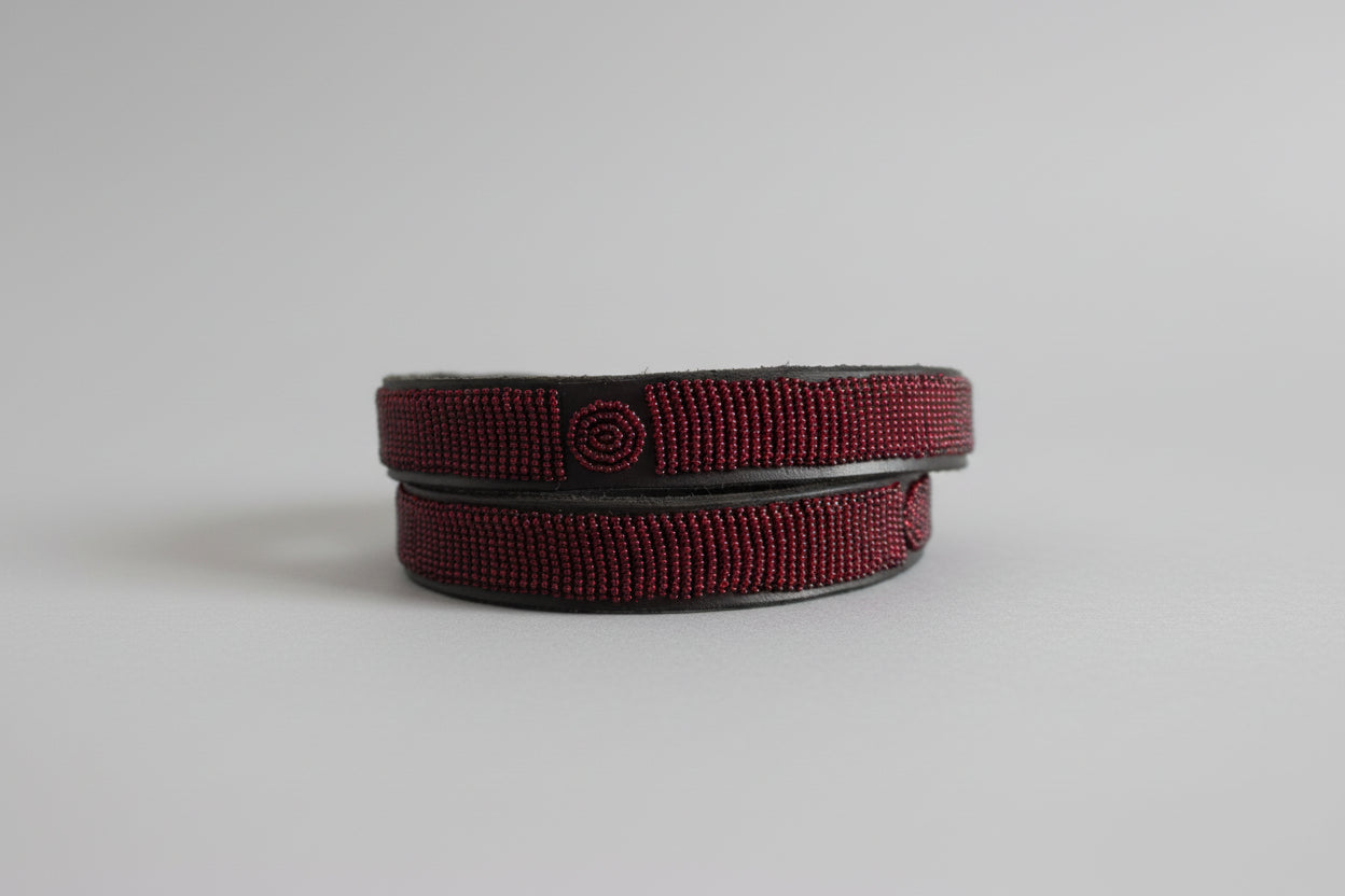 Leather Belt - Solid Beading With Discs - 2cm Width