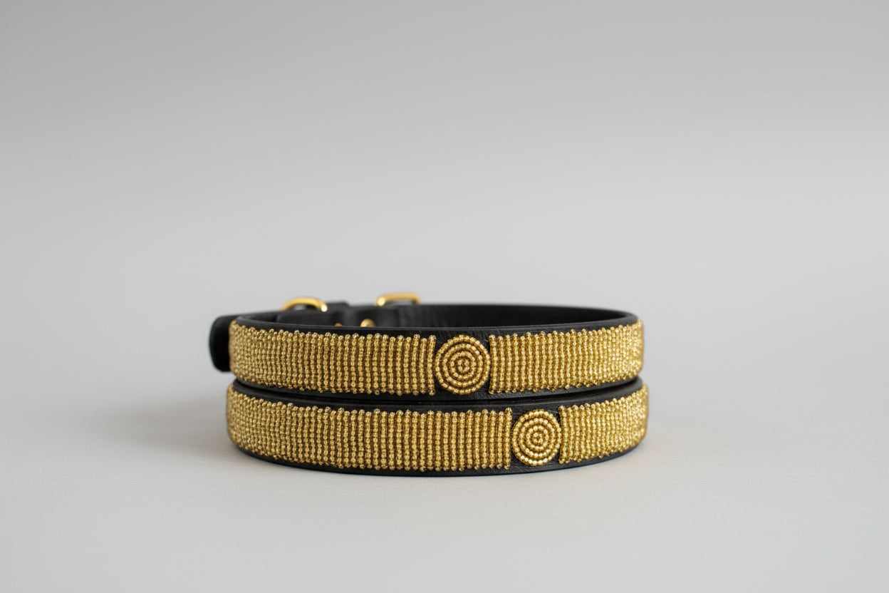 Leather Belt - Solid Beading With Discs - 2cm Width