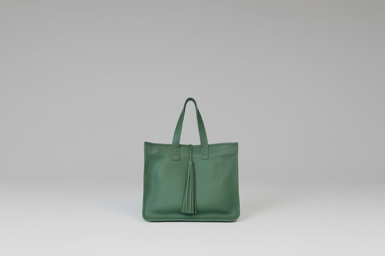 Leather Handbag With Tassel - Green