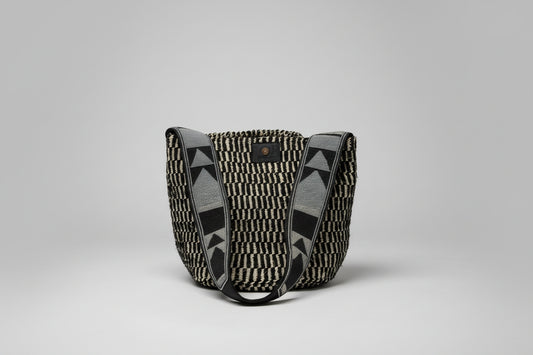 Lamu Basket With Beaded Handles - Black & White