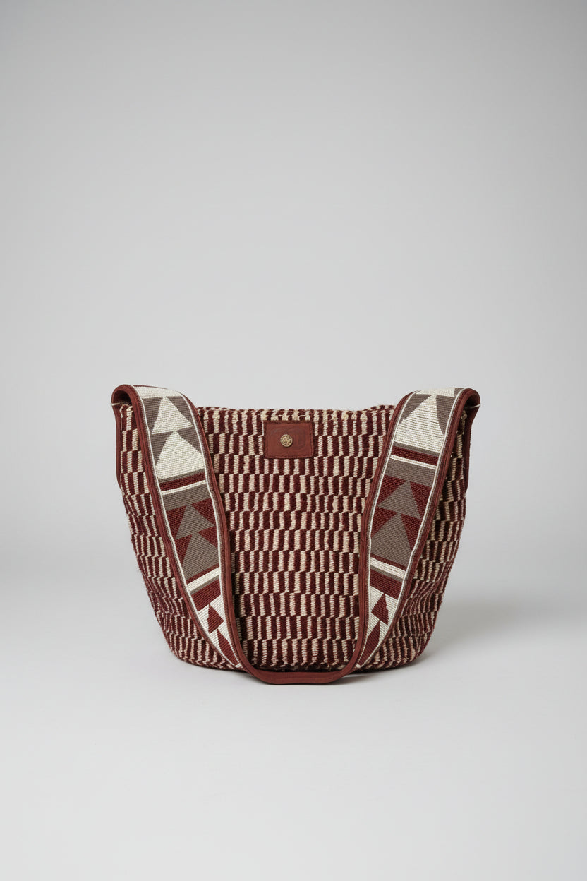 Lamu Basket With Beaded Handles - Red & White