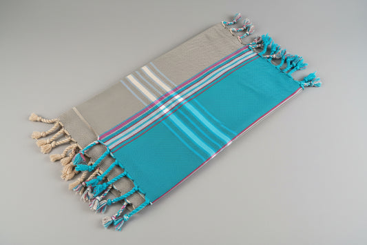 Kikoy Towel - Light Brown & Turquoise