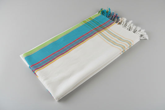 Kikoy Towel - White & Turquoise