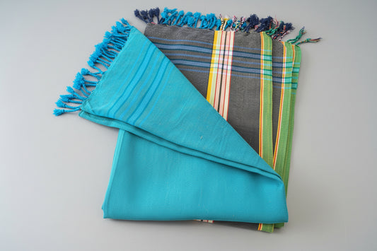 Kikoy Towel - Turquoise & Grey