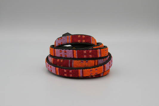 Leather Belt - Stripe - Pink & Orange 2cm Width