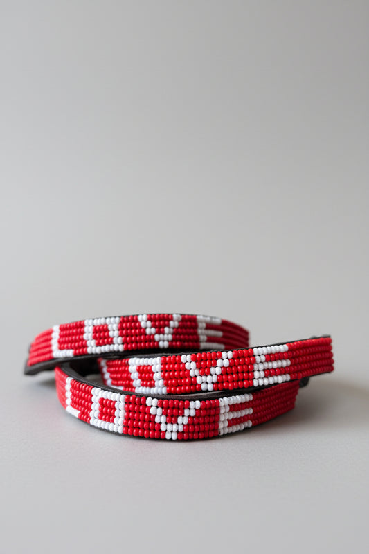 Love Beaded Bracelet - Red & White
